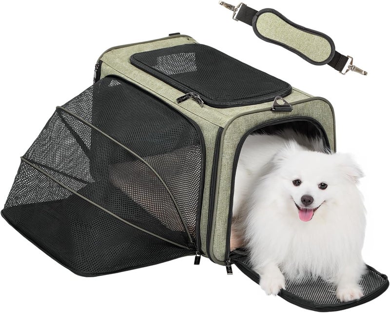 Petsfit Large cat carrier with washable mat and adjustable arm for puppies and cats, green - Image 1