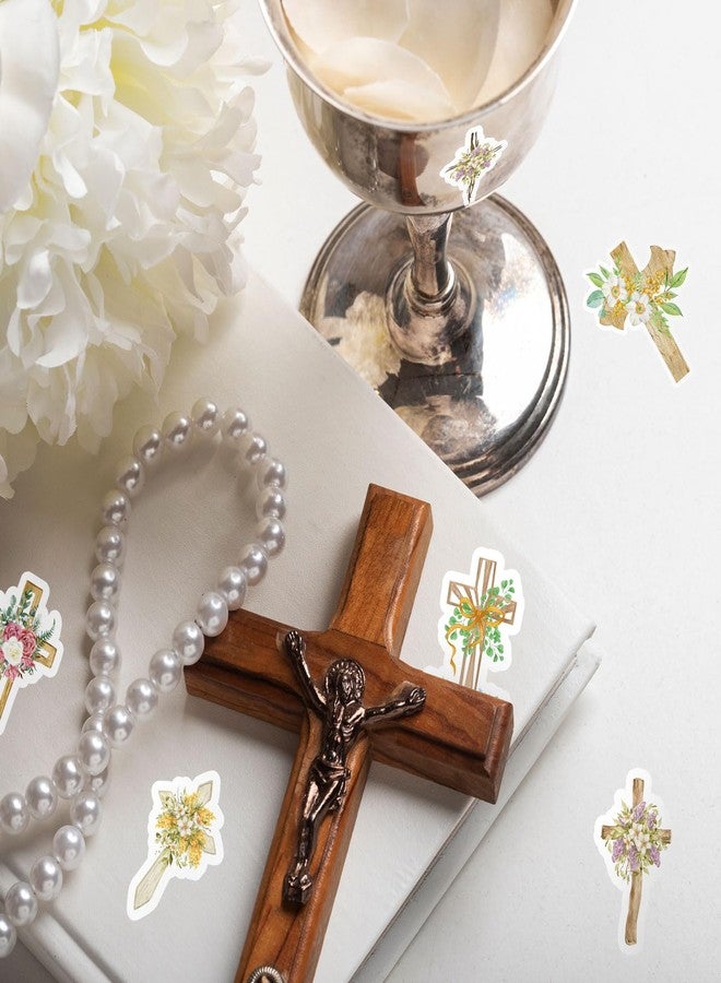 Whaline 1000Pcs Floral Crossing Stickers Roll 12 Designs Assorted Catholic Flower Cross Self-Adhesive Decorative Stickers for Easter Spring Christian Holiday Scrapbook Journal Envelopes Decor - Image 4