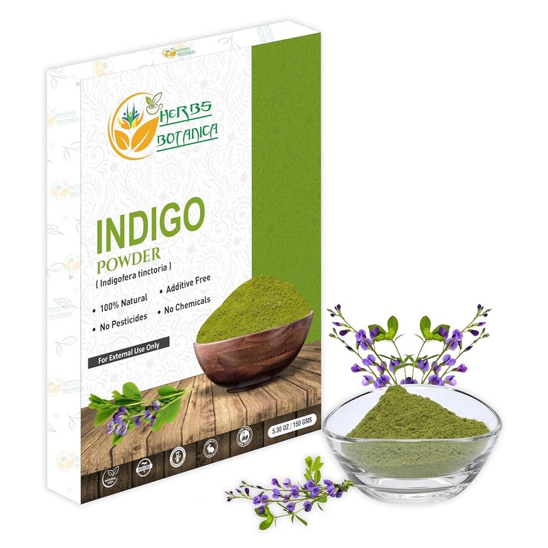 HERBS BOTANICA مسحوق إنديغو من هيربس بوتانيكا للشعر إنديغوفيرا تينكتوريا 100% طبيعي عضوي مزروع بالحناء 150 جرام 5.3 أونصة صبغة شعر سوداء طبيعية حناء طبيعية أعشاب ومحاصيل
