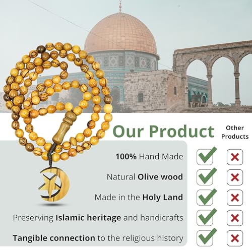 SANAD Misbaha handmade olive wood from jerusalem 99 beads Islamic Prayer Tasbeeh Muslim Rosary quran Tespih Dhikr Sibha tasbih beads muslim Worry Beads islamic gifts,8mm - Image 4