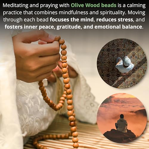 SANAD Misbaha handmade olive wood from jerusalem 99 beads Islamic Prayer Tasbeeh Muslim Rosary quran Tespih Dhikr Sibha tasbih beads muslim Worry Beads islamic gifts,8mm - Image 5