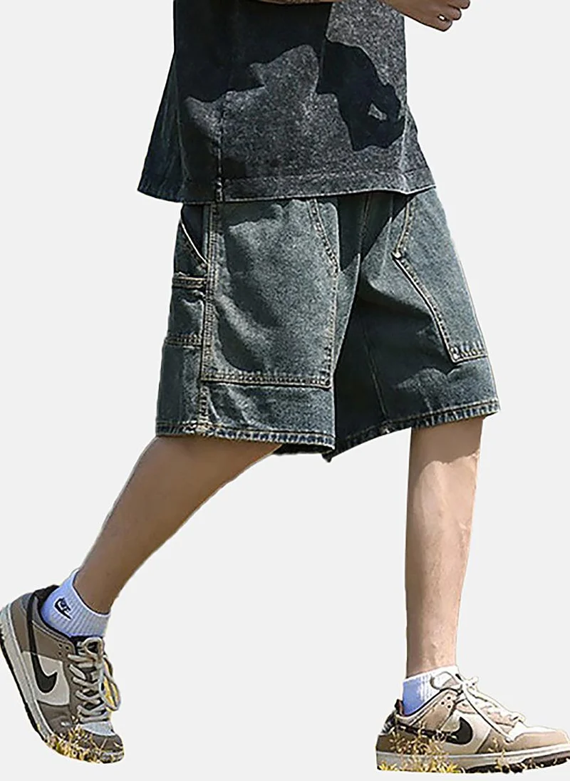 يونيكي Blue Mid Rise Soild Relaxed Fit Shorts