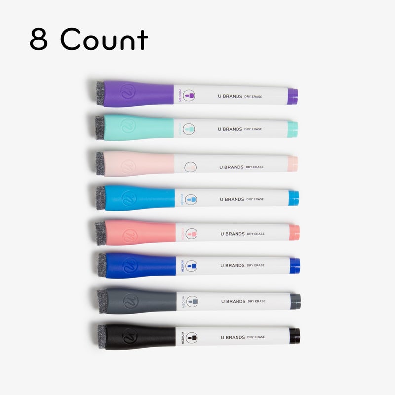U Brands Fine Tip Dry Erase Markers with Eraser, Low Odor Whiteboard Markers , Assorted Bright Colors, Set of 8 - Image 2