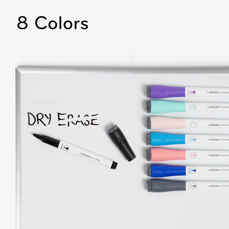 U Brands Fine Tip Dry Erase Markers with Eraser, Low Odor Whiteboard Markers , Assorted Bright Colors, Set of 8 - Image 3