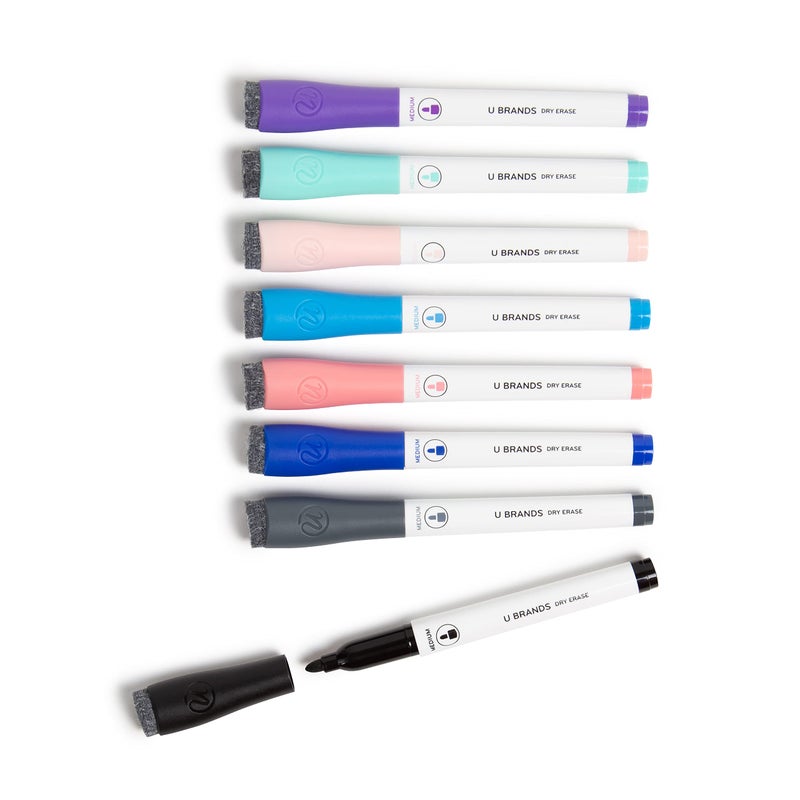 U Brands Fine Tip Dry Erase Markers with Eraser, Low Odor Whiteboard Markers , Assorted Bright Colors, Set of 8 - Image 1