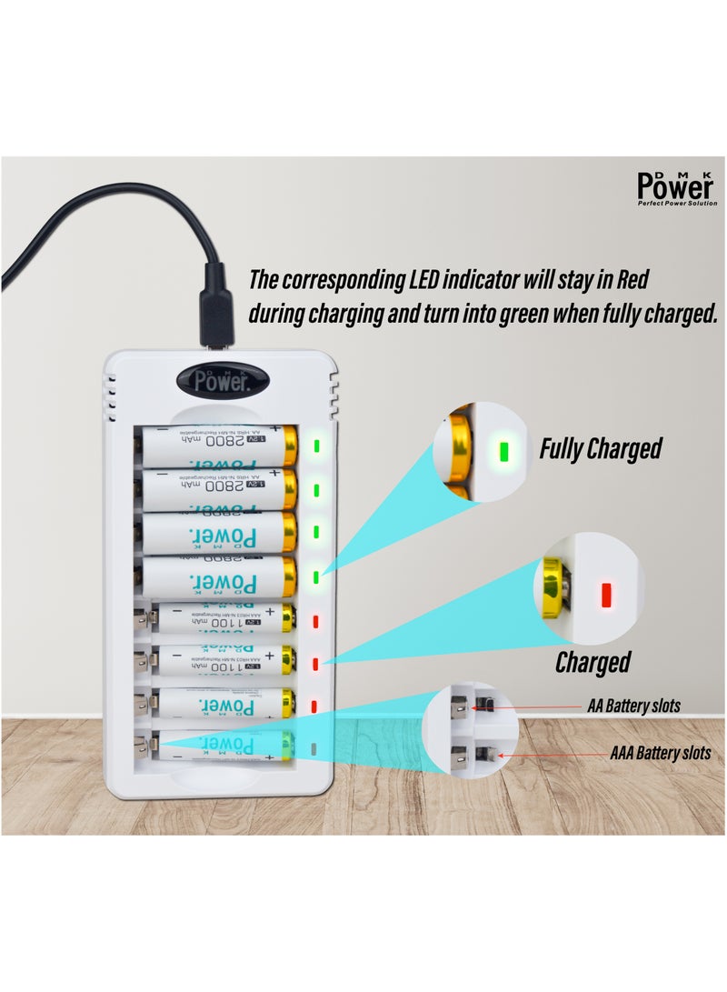 DMK Power AA AAA 8 Slots Battery Charger with micro USB cable, USB High-Speed Charging, Independent Slot, fit for 1.2V Ni-MH/Ni-CD Rechargeable Batteries (TC-Q8) - Image 2