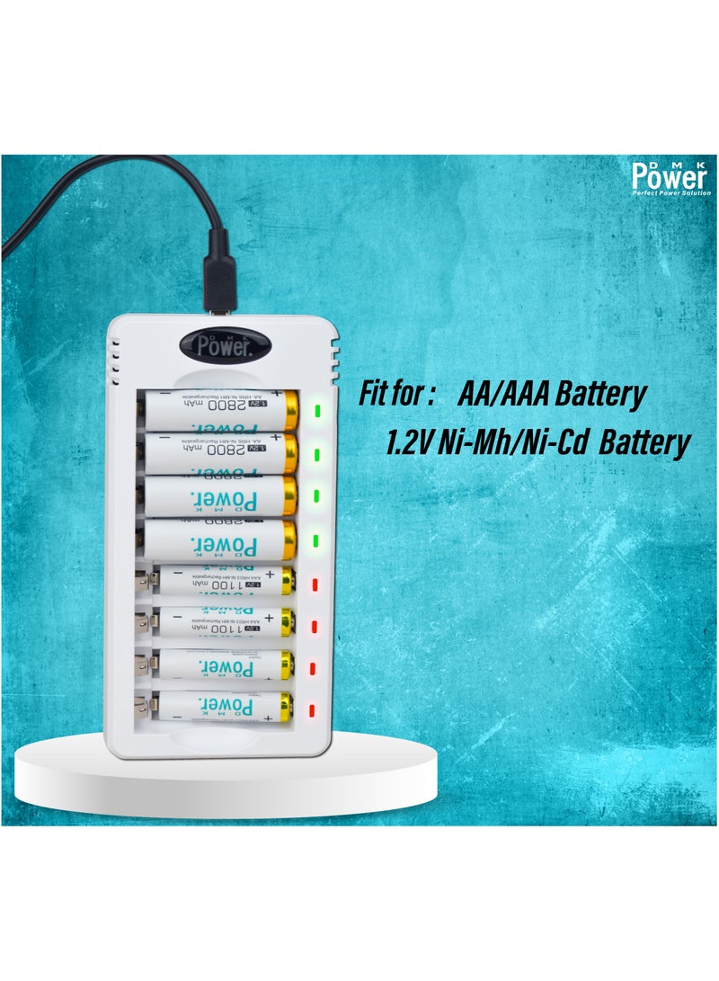 DMK Power AA AAA 8 Slots Battery Charger with micro USB cable, USB High-Speed Charging, Independent Slot, fit for 1.2V Ni-MH/Ni-CD Rechargeable Batteries (TC-Q8) - Image 3
