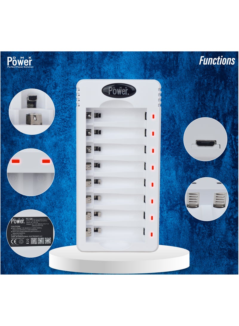 DMK Power AA AAA 8 Slots Battery Charger with micro USB cable, USB High-Speed Charging, Independent Slot, fit for 1.2V Ni-MH/Ni-CD Rechargeable Batteries (TC-Q8) - Image 4