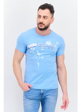 Men Crew Neck Short Sleeves Printed T-Shirt, Blue Combo