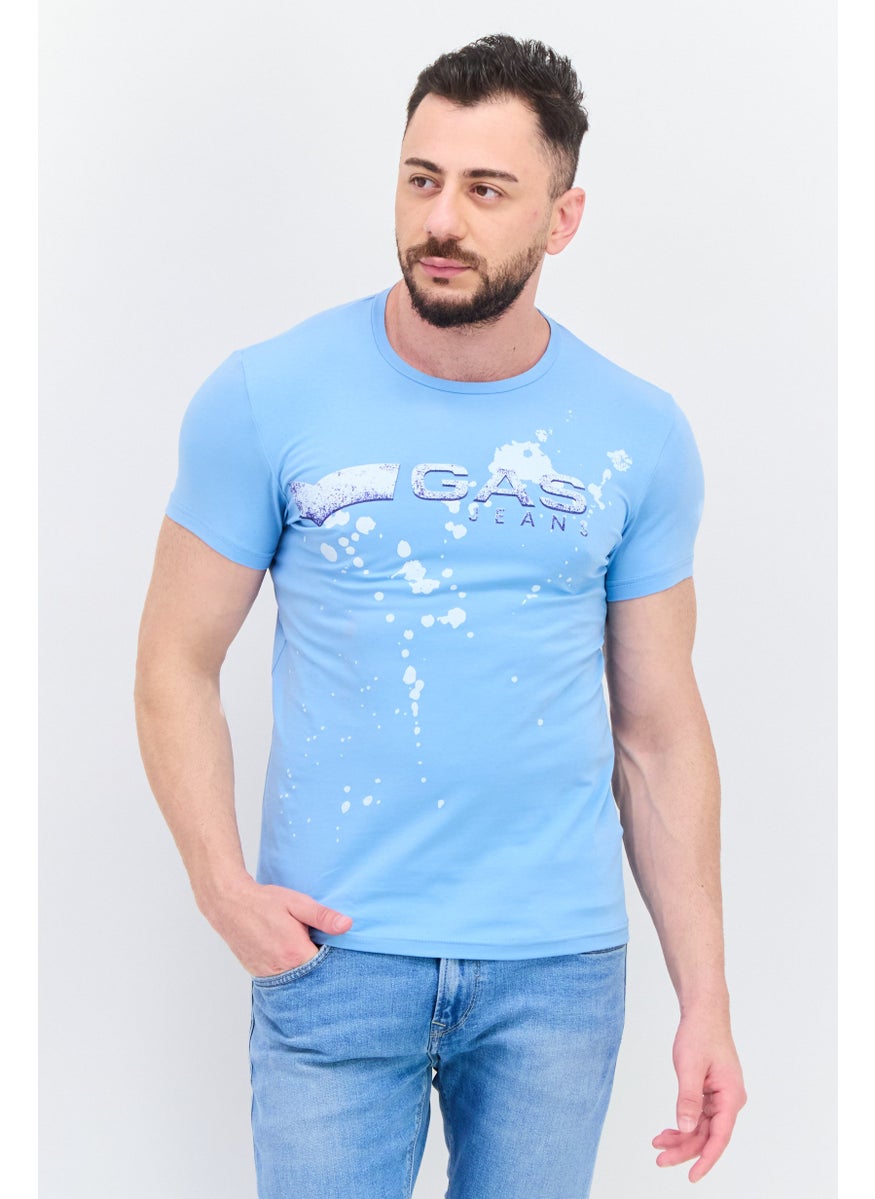 GAS - Men Crew Neck Short Sleeves Printed T-Shirt, Blue Combo - Image 1