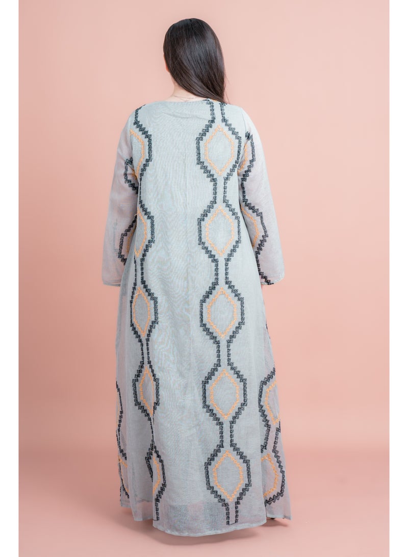 اكسا جلابية مطرزة مشعة رمادي - Image 4