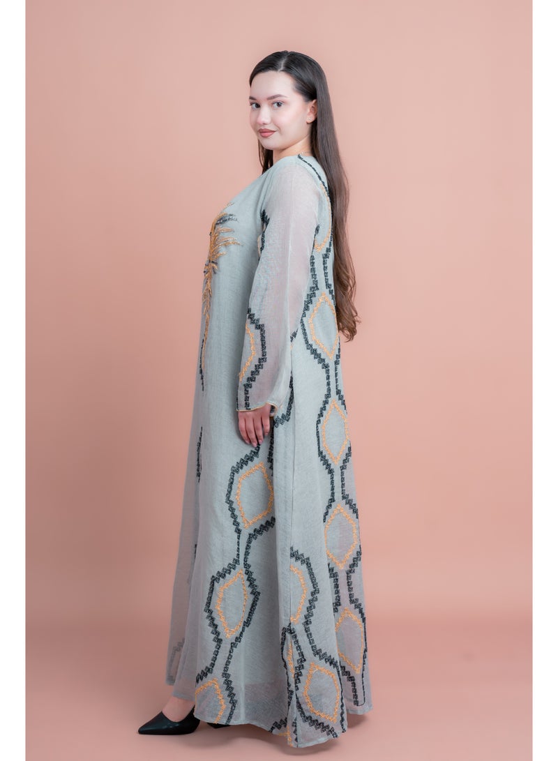 اكسا جلابية مطرزة مشعة رمادي - Image 3