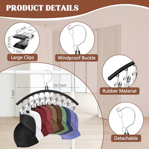 Eunhdet 3 Pack Hat Hangers for Closet Display Metal Hat Organizer for Baseball Caps with 30 Clips Hats Rack Holder for Closet Hats Storage for Baseball Caps Beanie Accessories Men Women Black - Image 3