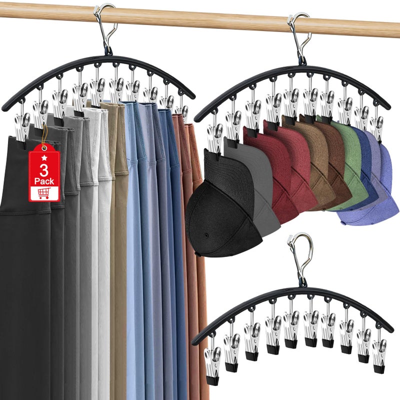 Eunhdet 3 Pack Hat Hangers for Closet Display Metal Hat Organizer for Baseball Caps with 30 Clips Hats Rack Holder for Closet Hats Storage for Baseball Caps Beanie Accessories Men Women Black - Image 2