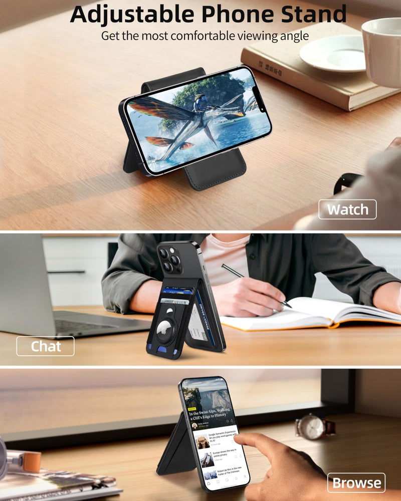 ExtreLife For Magsafe Wallet Stand with Airtag Holder, Strongest Magnetic Wallet for iPhone 17/16/15/14/13/12 Series, ID Window, 4 Card Slots, 10 Cards Holder, Vegan Leather, RFID Blocking, Black - Image 3