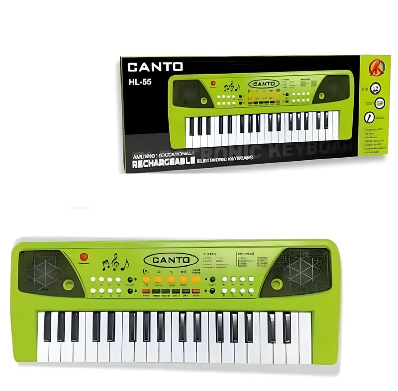 Braintastic بيانو أطفال قابل لإعادة الشحن مع ميكروفون – لعبة موسيقية إلكترونية محمولة مع إيقاعات وأصوات وتسجيل – لون أخضر - Image 1