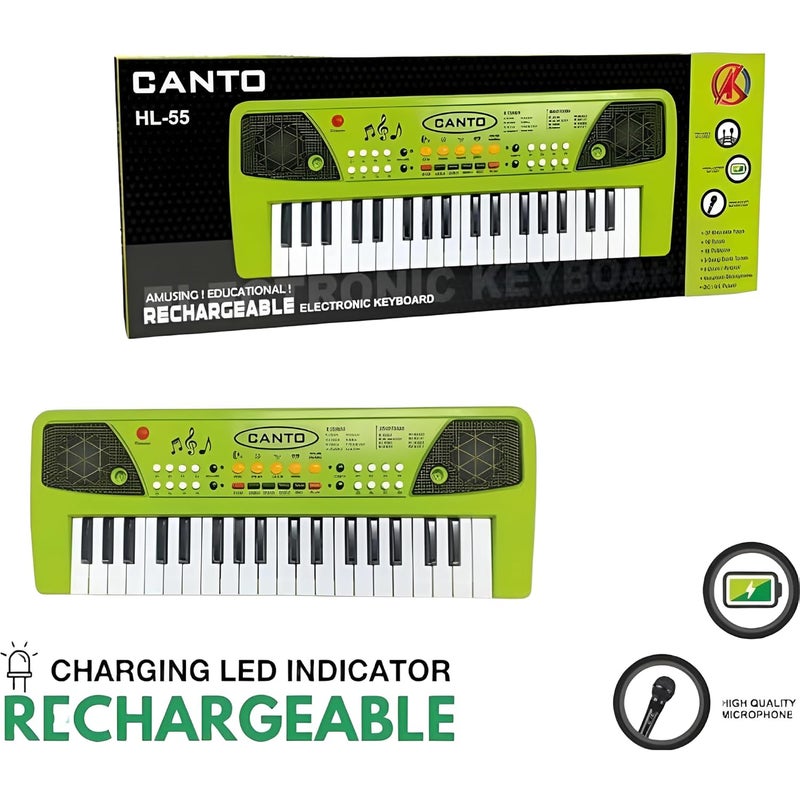 Braintastic بيانو أطفال قابل لإعادة الشحن مع ميكروفون – لعبة موسيقية إلكترونية محمولة مع إيقاعات وأصوات وتسجيل – لون أخضر - Image 4