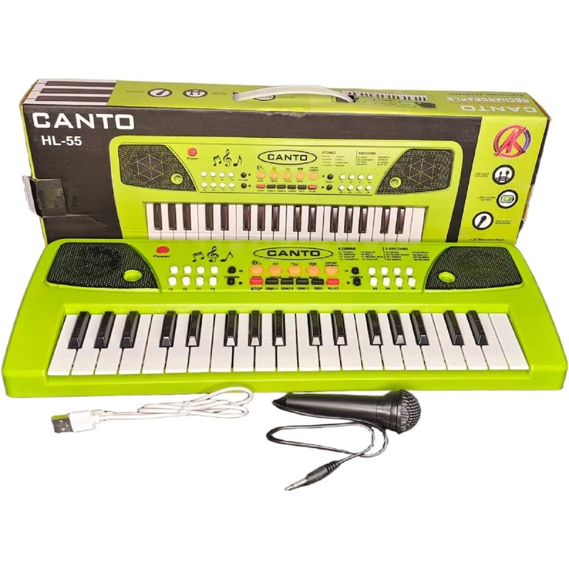 Braintastic بيانو أطفال قابل لإعادة الشحن مع ميكروفون – لعبة موسيقية إلكترونية محمولة مع إيقاعات وأصوات وتسجيل – لون أخضر - Image 2