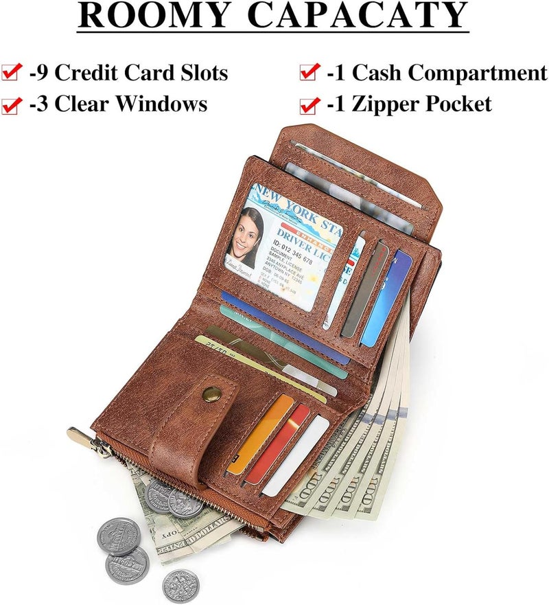 FALAN MULE Small Wallet for Women Leather Bifold Compact RFID Blocking with ID Window - Image 2