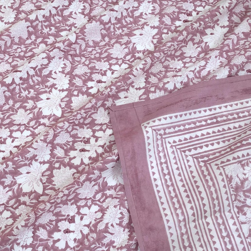 TOAI Hand Block Printed Bedsheet Bed Spread Flatsheet Bed Sheet Pure Cotton Double Bed Queen Size 90x108 300 TC Long Staple Cotton 2 Reversible Pillow Covers Vintage Pink White - Image 4