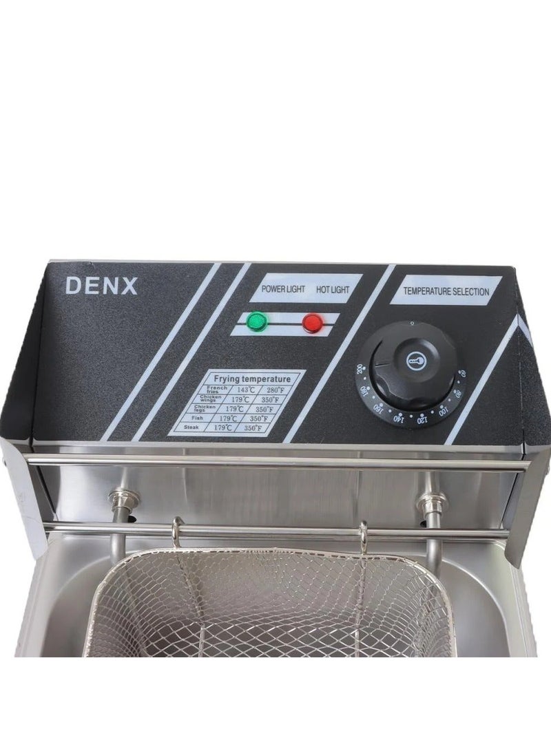 Denx Oil fryer with a capacity of 6 liters and a power of 2500 watts, professional design with heat-resistant handles and a cover to prevent oil from splashing, made of stainless steel - Image 1