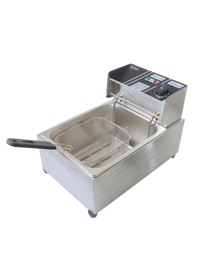 Denx Oil fryer with a capacity of 6 liters and a power of 2500 watts, professional design with heat-resistant handles and a cover to prevent oil from splashing, made of stainless steel - Image 4