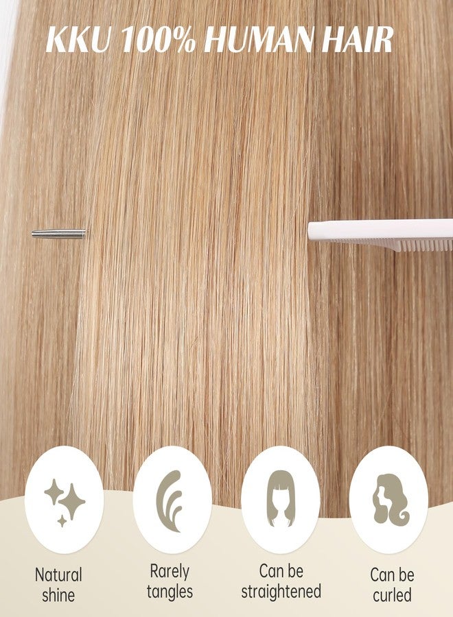 KKU 16 Inch Human Hair Wig with Bangs, Real Hair Wigs for Women,Wear Natural Realism (Ombre Mixed Blonde) - Image 4
