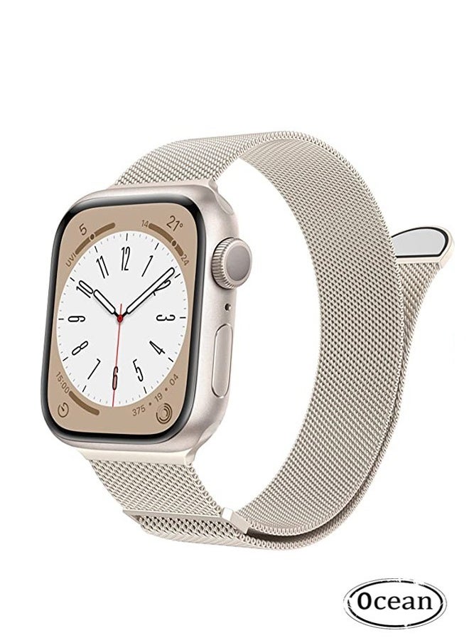 Ocean Stainless Steel Mesh Loop Magnetic Clasp Replacement Band For Apple Watch SE Series 8/7/6/5/4/3/2/1 (Starlight, 38mm/40mm/41mm)  - Image 1