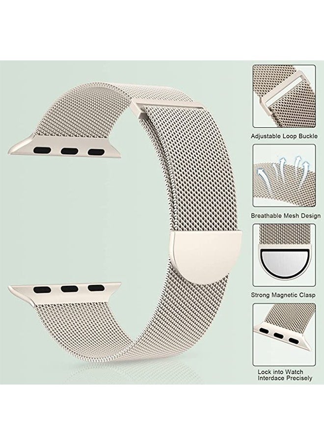 Ocean Stainless Steel Mesh Loop Magnetic Clasp Replacement Band For Apple Watch SE Series 8/7/6/5/4/3/2/1 (Starlight, 38mm/40mm/41mm)  - Image 2