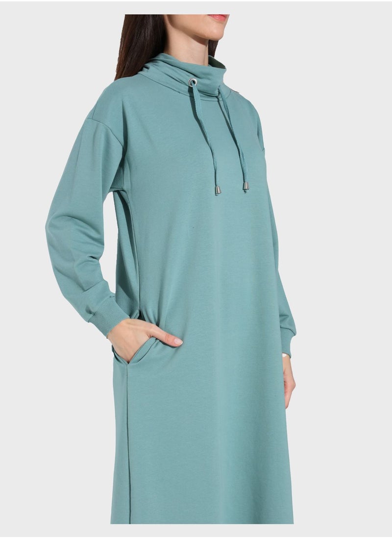 Tavin by Modanisa - Drawstring Knitted Dress - Image 1