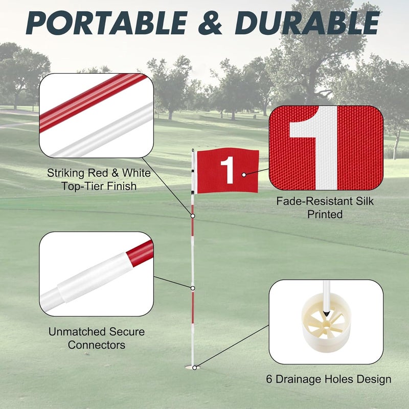 DURARANGE Golf Flagstick 6ft, 5-Section Design, ABS Hole Cup, 420D Nylon Flag for Backyard Practice Putting Green | Driving Range | Country Club, Gift for Golf Lovers - Image 2