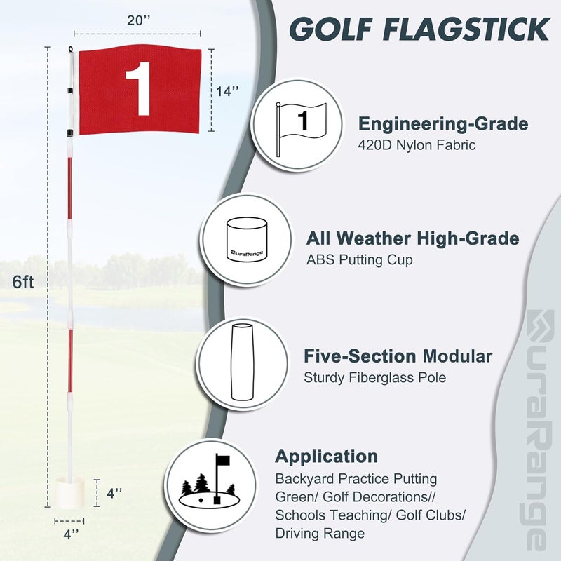 DURARANGE Golf Flagstick 6ft, 5-Section Design, ABS Hole Cup, 420D Nylon Flag for Backyard Practice Putting Green | Driving Range | Country Club, Gift for Golf Lovers - Image 3