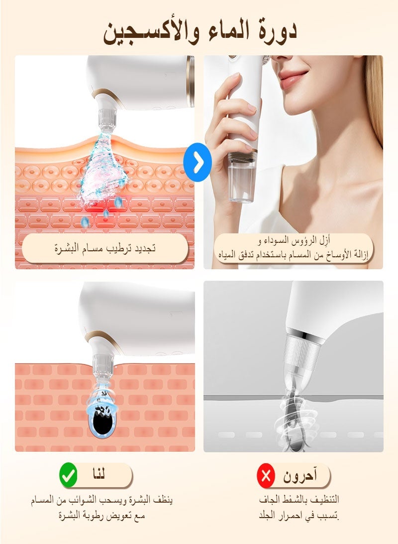 ميسا جهاز iMESA الكهربائي لشفط الرؤوس السوداء وتنظيف المسام، مزود بخاصية الكمادات الباردة والساخنة وتقنية "هيدرا فيشل" (هايدرا فيشل) التي تعتمد على دورة الماء والأكسجين؛ يتميز بـ 4 رؤوس شفط قابلة للتبديل و3 مستويات للشفط، وقابل للشحن عبر USB، ومناسب للاستخدام المنزلي وأثناء السفر للرجال والنساء. - Image 5