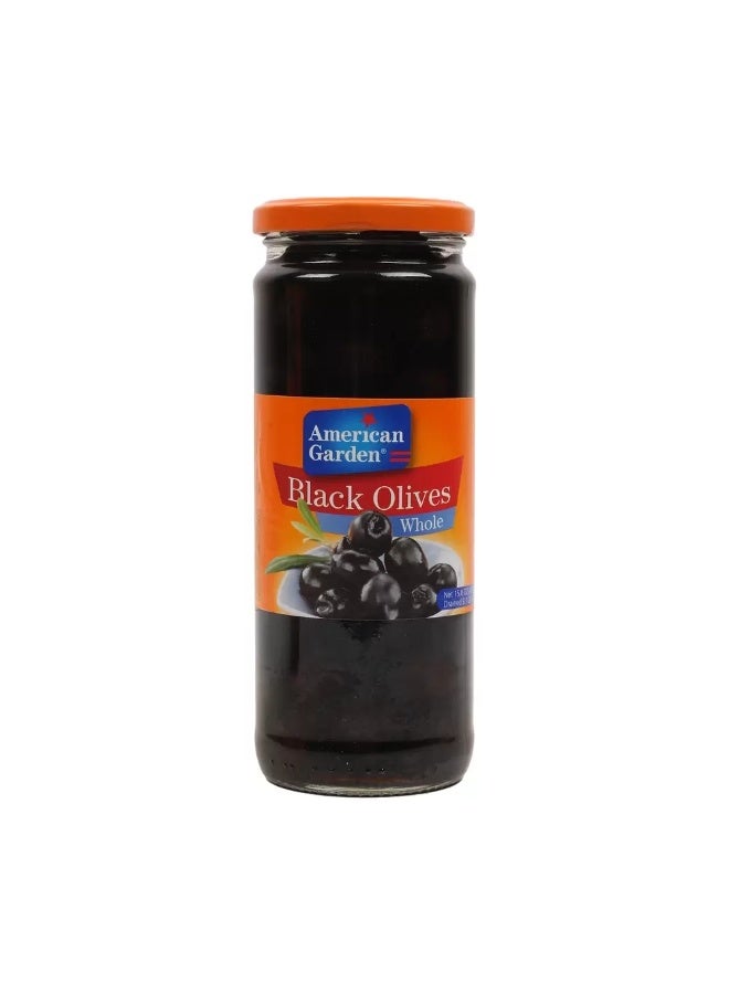 American Garden Black Olives Whole In Bottle Jar- 450gms