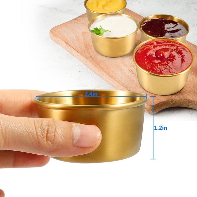 Amytalk Ramekin Sauce Dipping Bowl Mini Sauce Cups Pudding Condiment Cups for Home Party Stainless Steel (Golden 12PCS 75ml) - Image 2