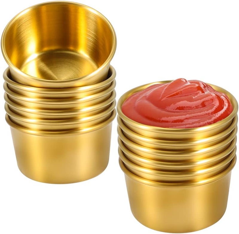 Amytalk Ramekin Sauce Dipping Bowl Mini Sauce Cups Pudding Condiment Cups for Home Party Stainless Steel (Golden 12PCS 75ml) - Image 1