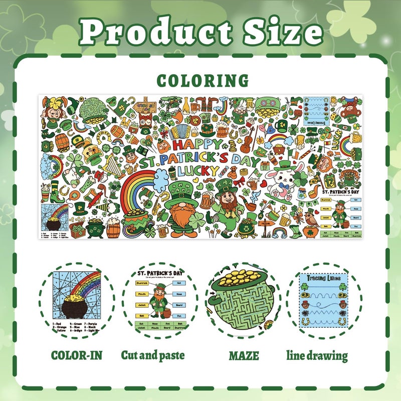 Actilize St. Patrick's Day Coloring Poster, 32 x 71 Inch Versatile Paper Coloring Tablecloth, St Pattys Day Crafts, Party Decorations - Image 3