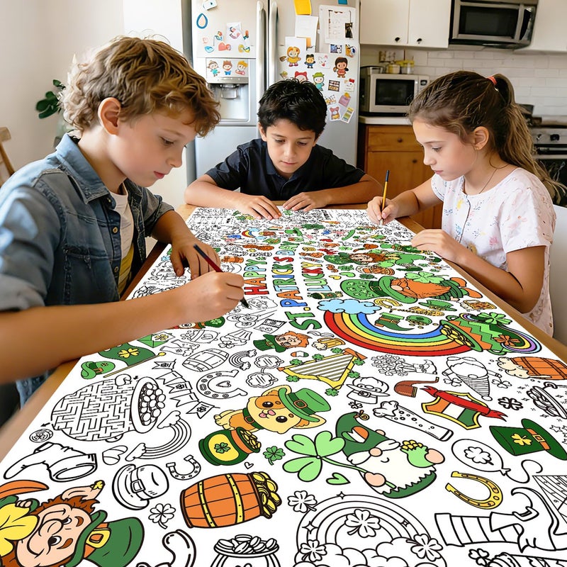Actilize St. Patrick's Day Coloring Poster, 32 x 71 Inch Versatile Paper Coloring Tablecloth, St Pattys Day Crafts, Party Decorations - Image 5