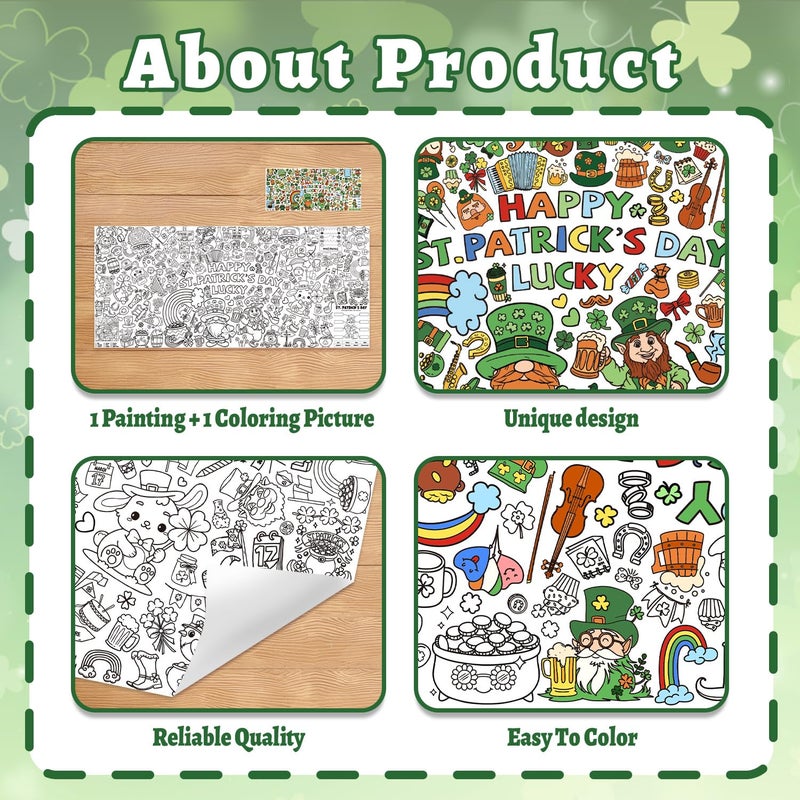 Actilize St. Patrick's Day Coloring Poster, 32 x 71 Inch Versatile Paper Coloring Tablecloth, St Pattys Day Crafts, Party Decorations - Image 4