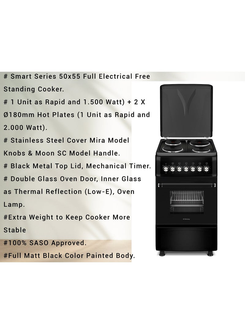 Starway 50x55cm 4 Burner Electric Cooking Range, Matt Black, Total Safety, Auto Burner, - Image 2