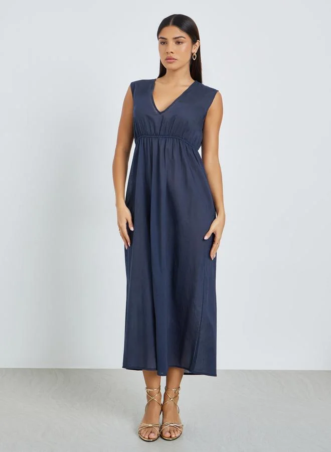 Amirah  Navy Blue Embroidered Jalabiya with Inner Dress for Women | Best Price UAE