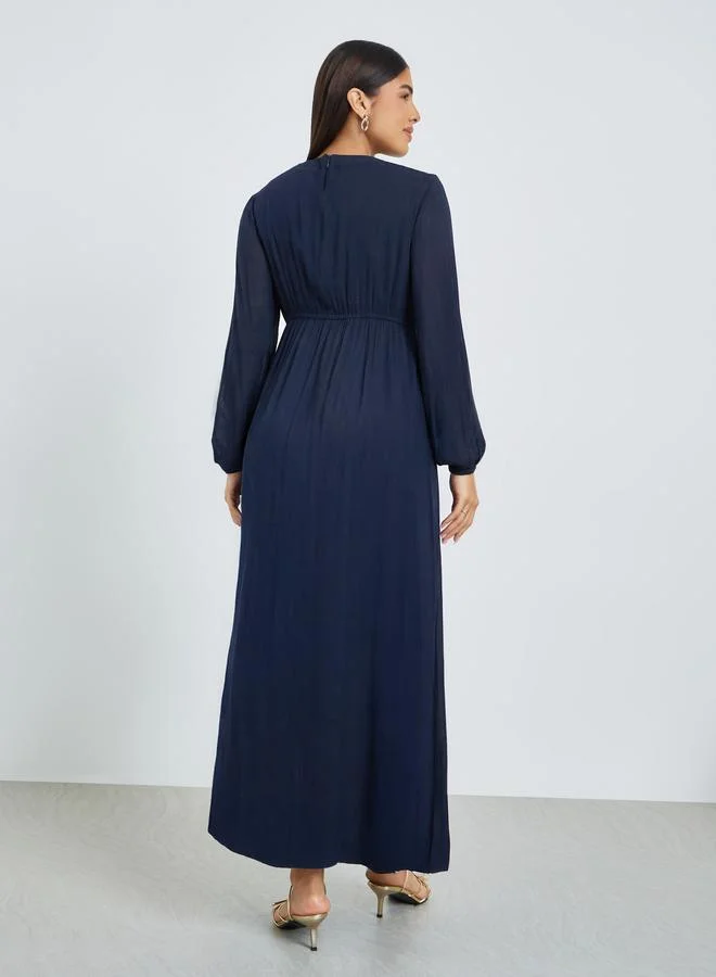 Amirah  Navy Blue Embroidered Jalabiya with Inner Dress for Women | Best Price UAE