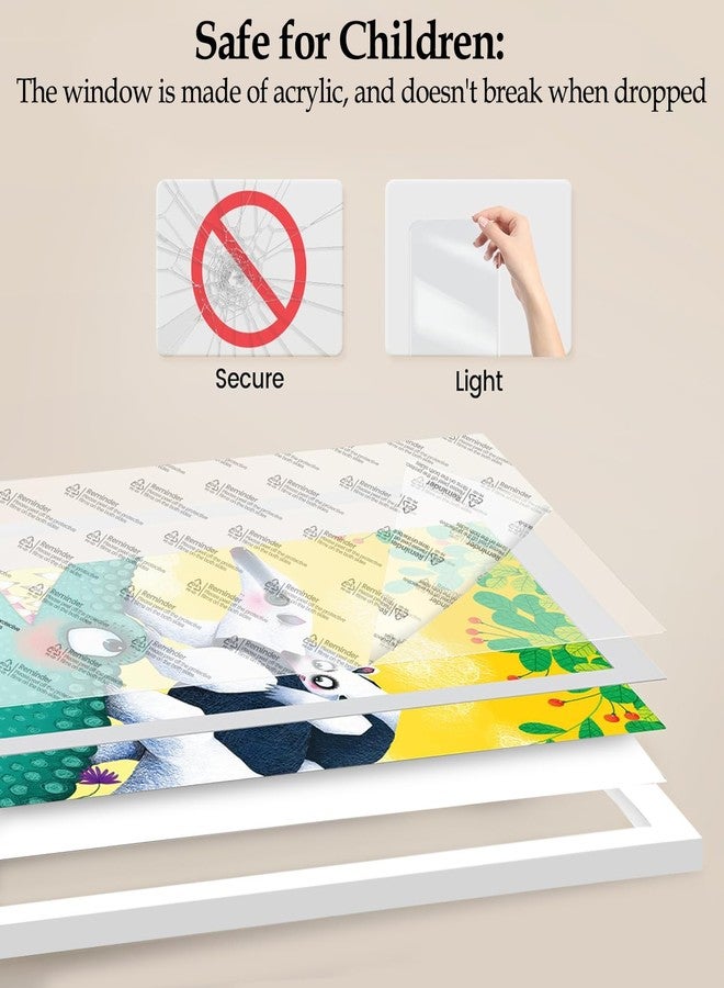 ABOUT SPACE إطار صور مستطيل الشكل للأطفال من ABOUT SPACE - إطار صور A4 أفقي وعمودي بفتحة أمامية مع زجاج مقاوم للكسر للتعليق على الحائط مع مساحة تخزين وخطاف حائط - يتسع لـ 110 قطعة (أبيض، 25.5 × 34 سم) - Image 5