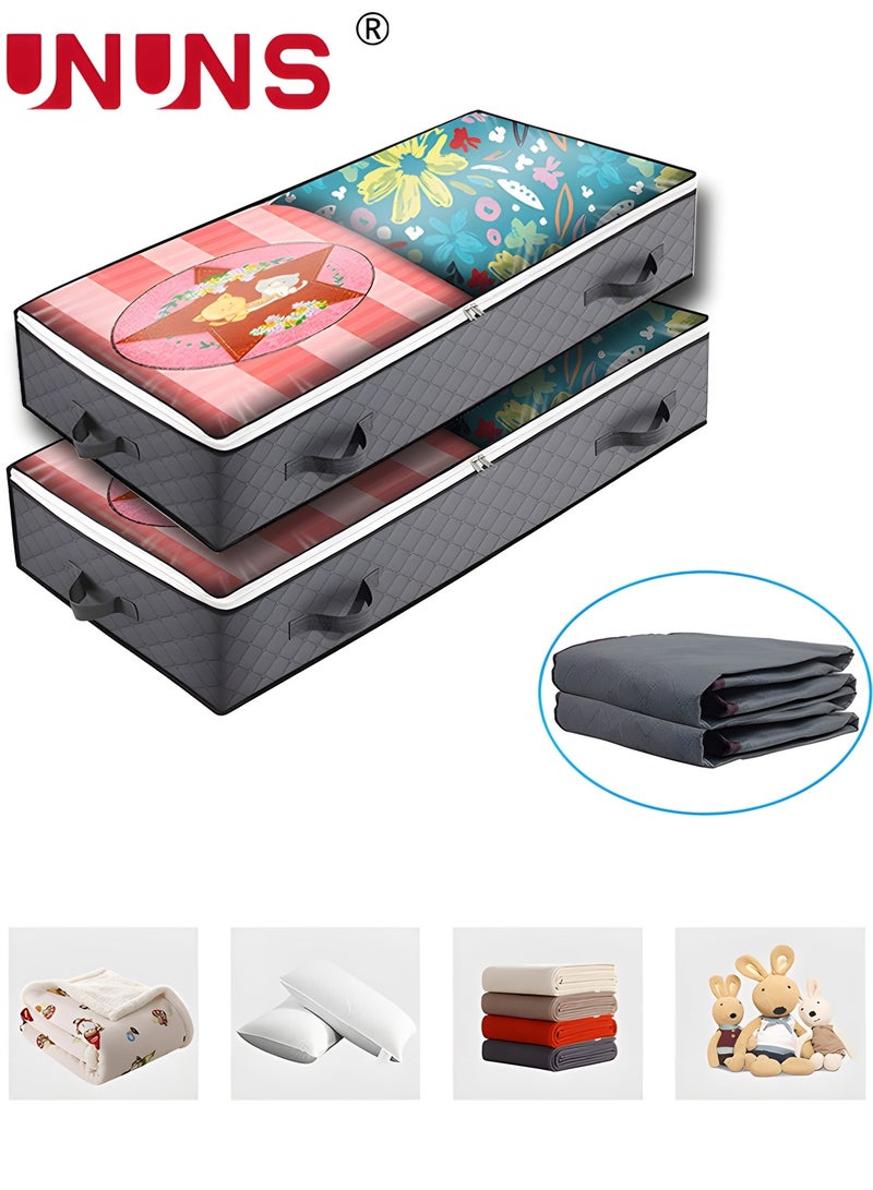 UNUNS 100L Under Bed Storage Bags,Underbed Storage Containers With Reinforced Handles,Large Capacity Clothes Storage Bags,Foldable Storage Organizer For Blanket Pillows Clothes And Quilts,2 Packs  - Image 1