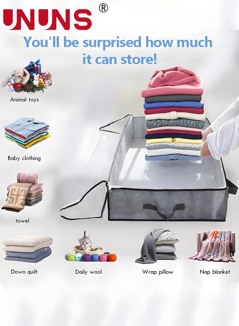 UNUNS 100L Under Bed Storage Bags,Underbed Storage Containers With Reinforced Handles,Large Capacity Clothes Storage Bags,Foldable Storage Organizer For Blanket Pillows Clothes And Quilts,2 Packs  - Image 4