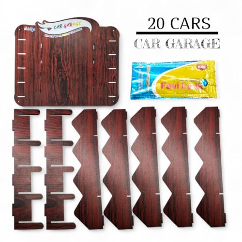 Fiddlys Wooden Toy Car Display Shelf | “Car Garage” Organizer for 15 Cars | Premium Wood Finish Desktop or Wall Rack for Kids | Ideal Storage for Hot Wheels & Mini Cars (Car Desktop-Brown) - Image 2