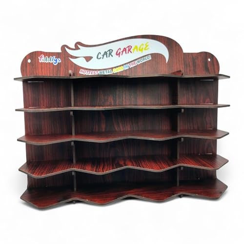 Fiddlys Wooden Toy Car Display Shelf | “Car Garage” Organizer for 15 Cars | Premium Wood Finish Desktop or Wall Rack for Kids | Ideal Storage for Hot Wheels & Mini Cars (Car Desktop-Brown) - Image 4