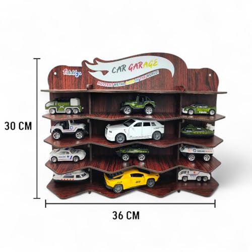 Fiddlys Wooden Toy Car Display Shelf | “Car Garage” Organizer for 15 Cars | Premium Wood Finish Desktop or Wall Rack for Kids | Ideal Storage for Hot Wheels & Mini Cars (Car Desktop-Brown) - Image 3