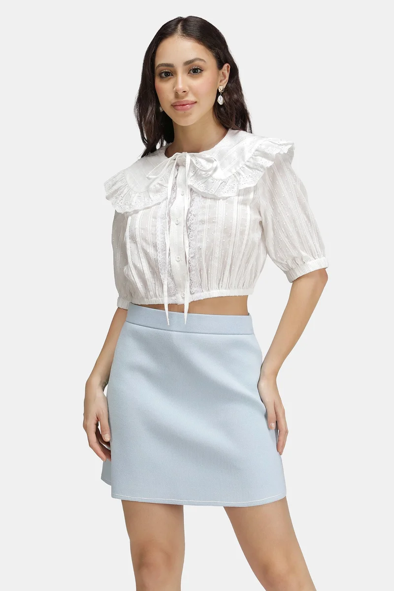 فيرجيو Solid Cotto Dobby Peter Pan Shirt for Women