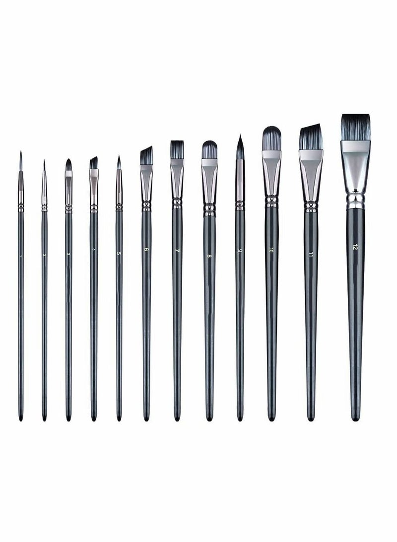 Artist Paint Brush Set of 12 for Watercolor Acrylic Gouache Oil And Tempera Painting Multi Functional Special Shaped Suit Short Pole Flat Peak Nylon Art  - Image 1